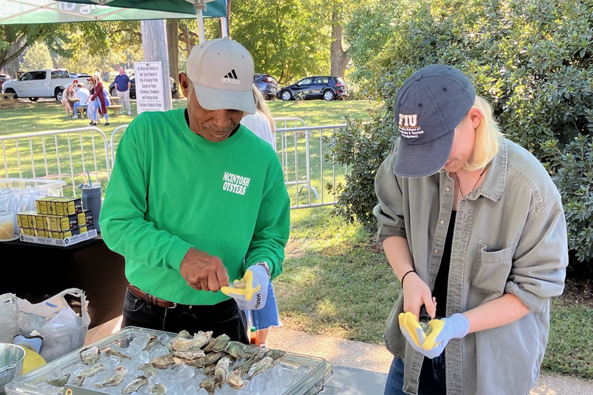 People working with oysters